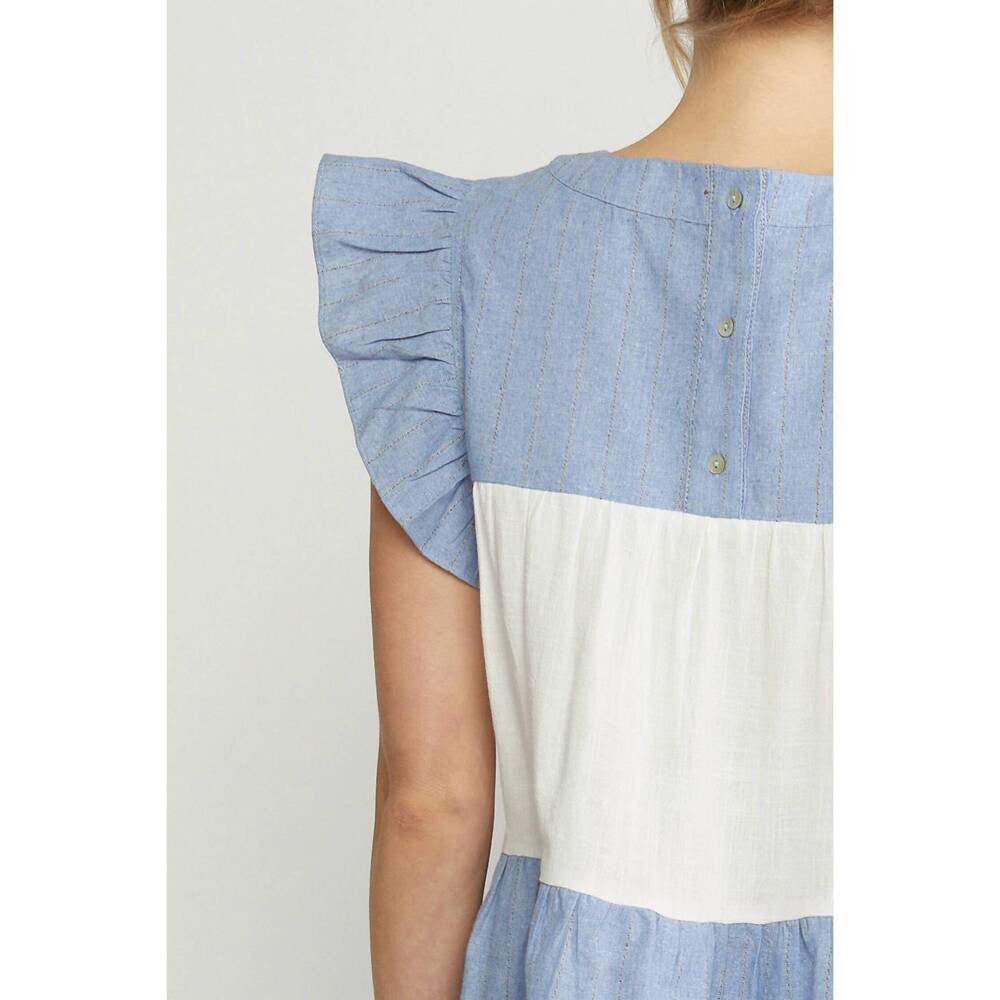 NEW ENTRO mixed print tiered top in blue - Picture 6 of 8